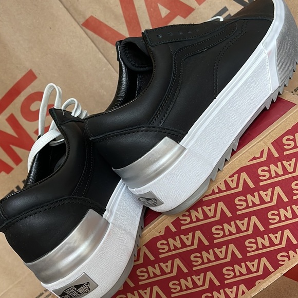 Vans Old Skool Stacked Platforms Shiny Black/True White Men’s - Picture 15 of 16